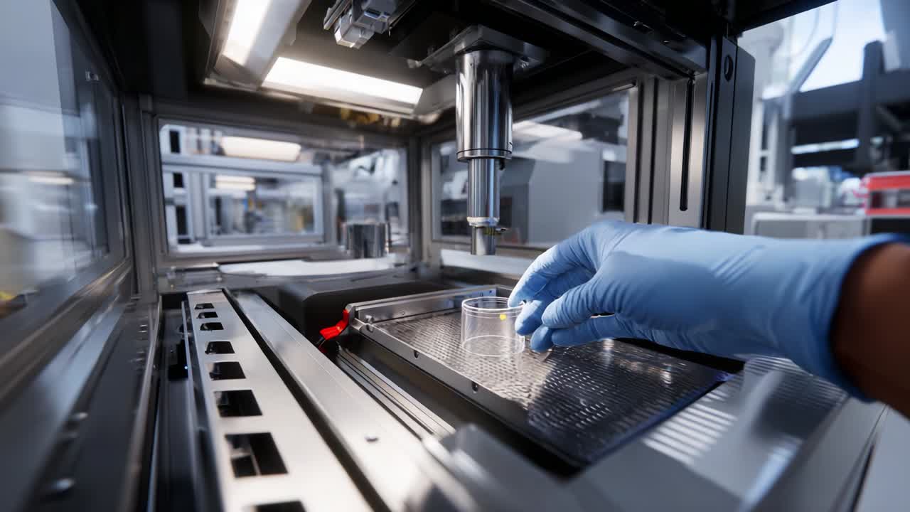 In a sterile laboratory environment, a skilled technician carefully places a petri dish under advanced automated machinery, ensuring precise control over variables for scientific experimentation and research