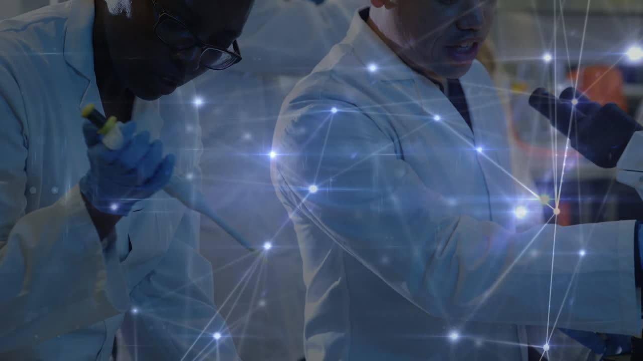 animación de la red de conexiones entre diversos científicos en el laboratorio