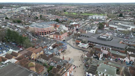 Marktplatz-Braintree-Essex-UK-Drohne,-Luftbild,-Luftbild,-Vogelperspektive,-Filmmaterial-4k