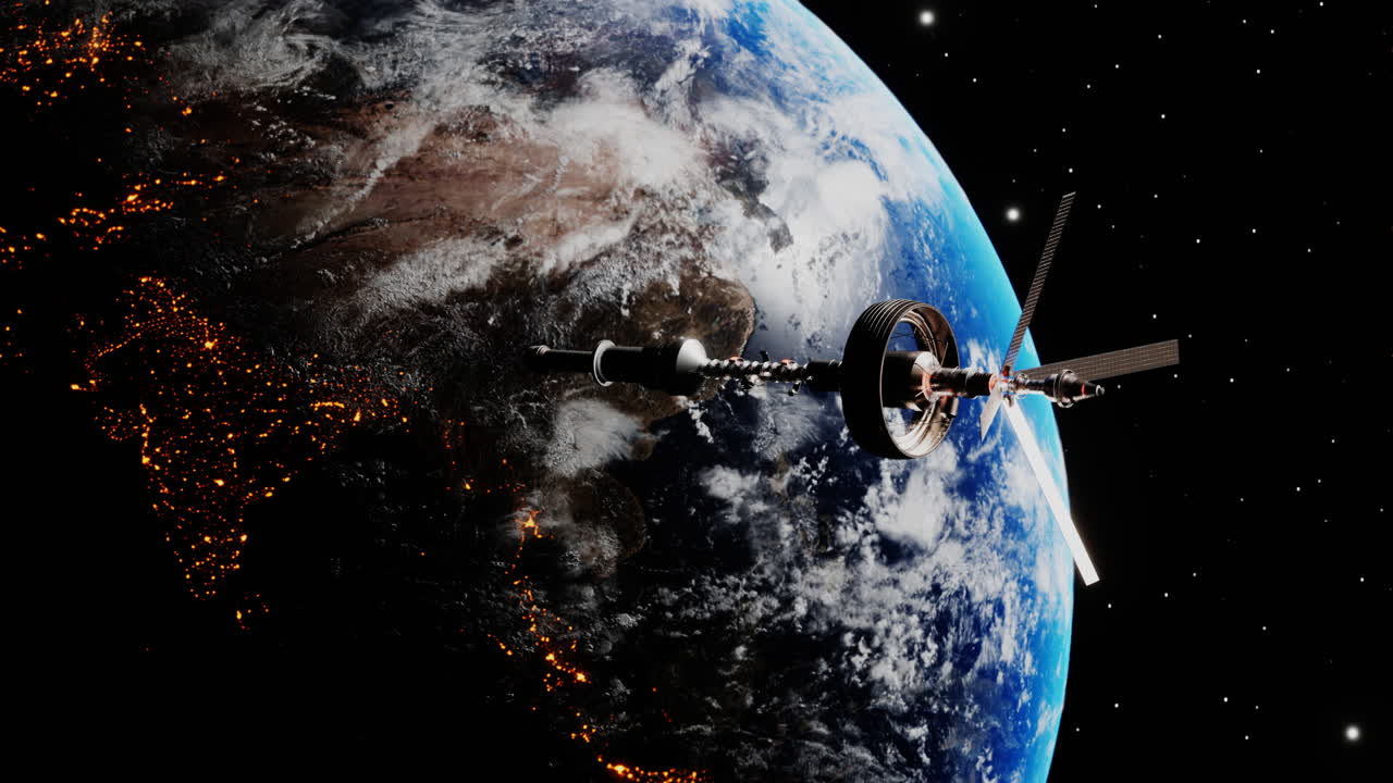 nave espacial científica flotando por encima de la tierra