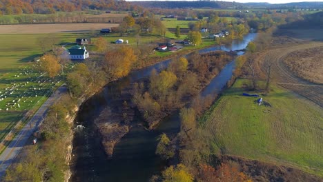 Aerial-flyover-of-Elkhorn-Creek-in-fall