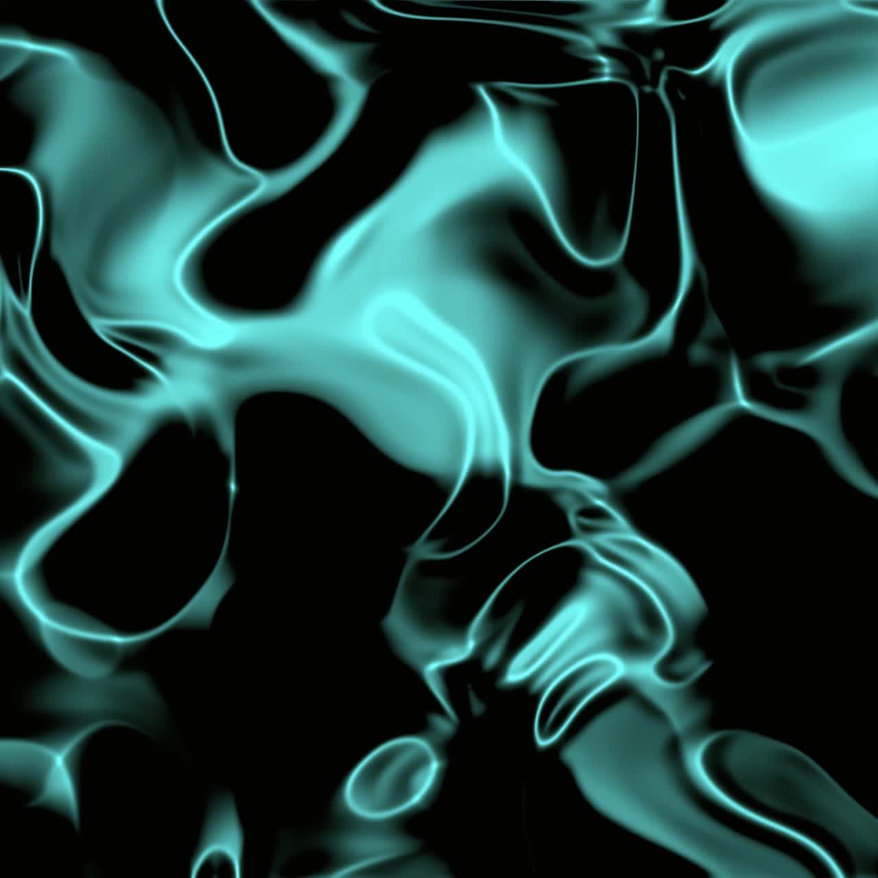 Líquido Turquesa Brilhante Abstrato Fluindo em Fundo Preto