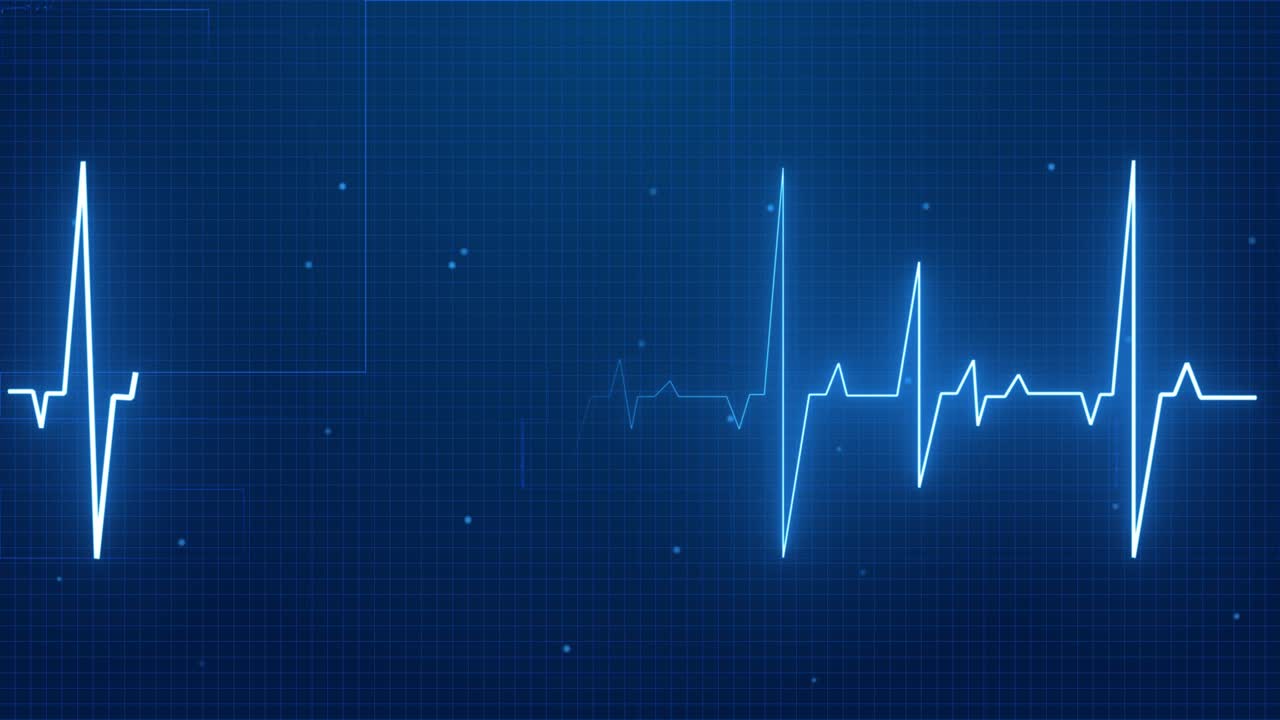 건강 기술 배경의 4k 애니메이션 - 심장 박동 신호의 반이는 sinus 파동