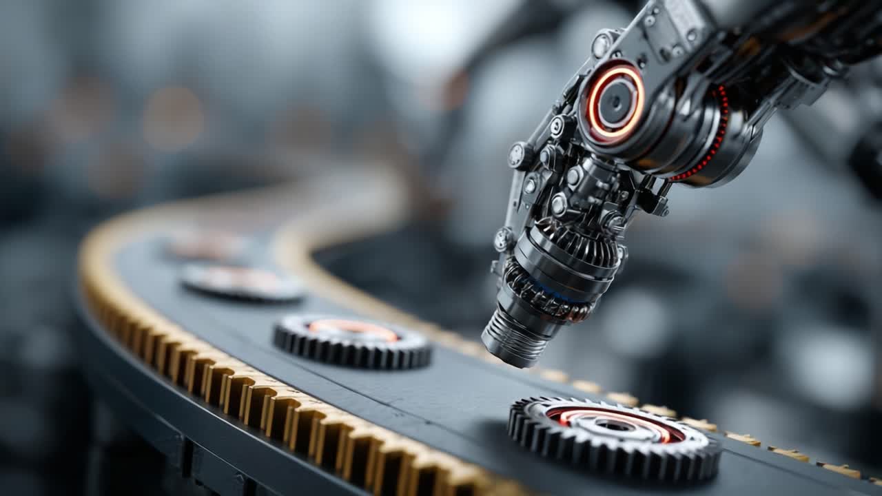 An Advanced Robotic Arm Precisely Assembling Gear Mechanisms on a High-Tech Conveyor Belt for Automated Manufacturing Processes