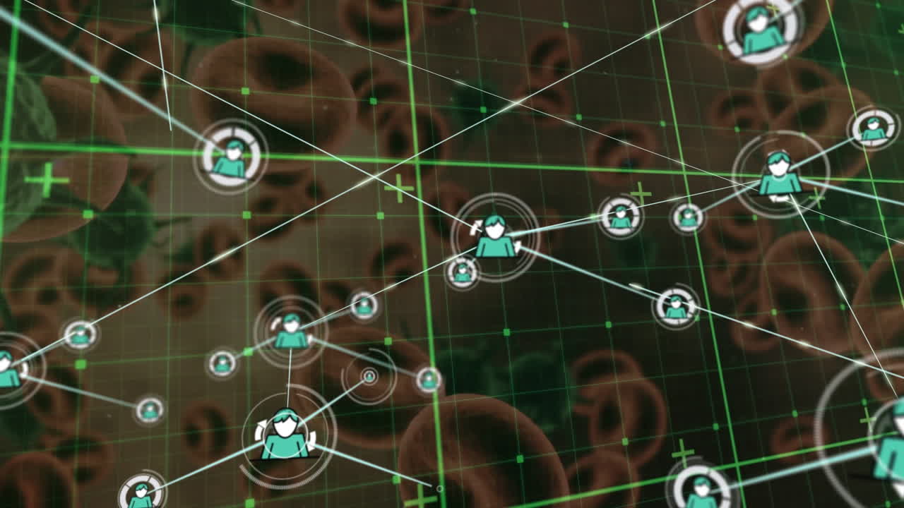 코로나19 세포와  ⁇ 은 배경의 혈관에 대한 그리드 네트워크에 대한 프로필 아이콘 네트워크