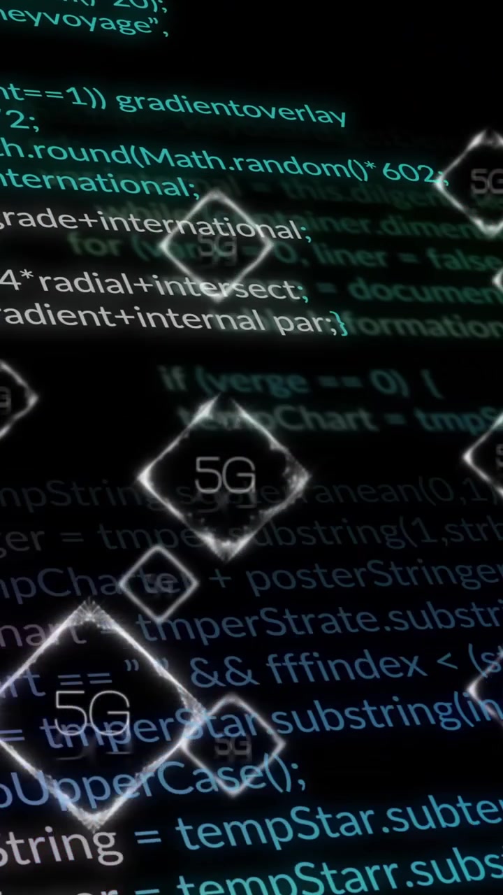 Animation of 5g over data processing on black background