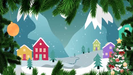 Animation-of-christmas-fir-tree-frame-over-winter-city