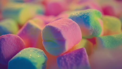 close-up of colorful marshmallows