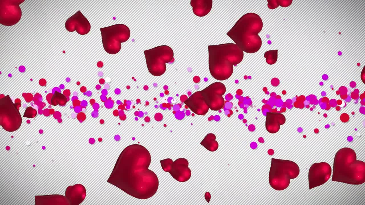 Cuori che si muovono verso l'alto mentre punti rossi e rosa si muovono sullo sfondo