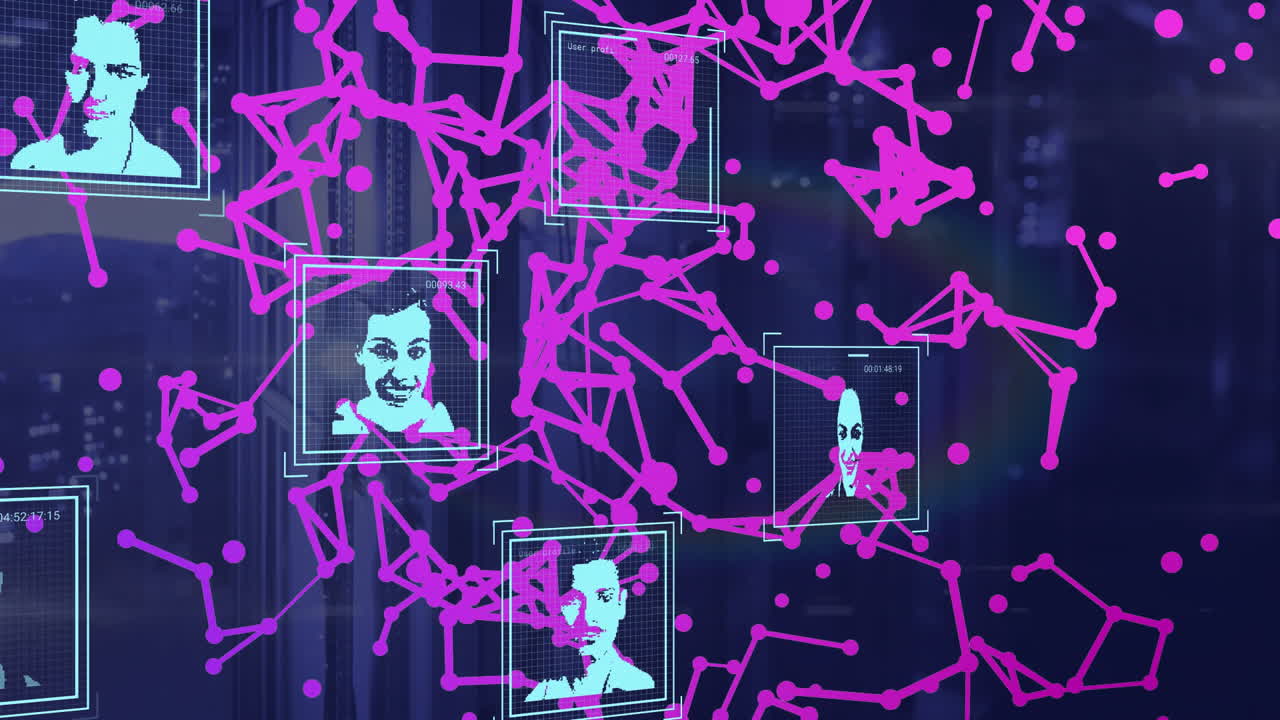 animación de fotos biométricas y procesamiento de datos a través de servidores informáticos