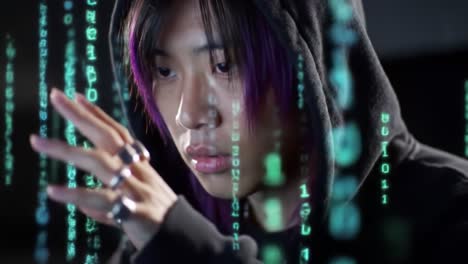 a deep dive into the digital realm: the intricate dance of code and thought as a young innovator navigates through the neon matrix of information