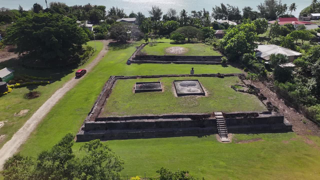 Historical terrace tombs, archaeological site and cultural heritage in Kingdom of Tonga, South Pacific. Drone