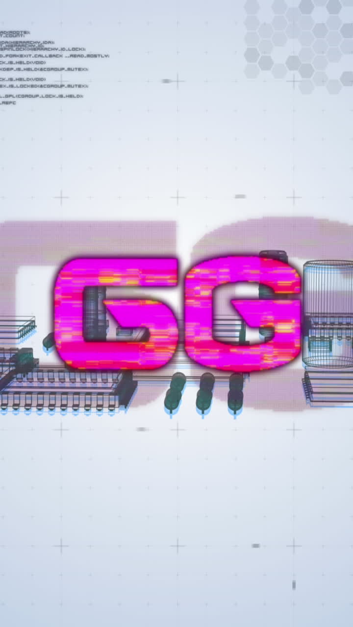 animación de texto 6g, procesamiento de datos y procesador de computadora sobre un fondo azul claro