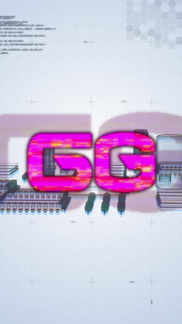 animación de texto 6g, procesamiento de datos y procesador de computadora sobre un fondo azul claro