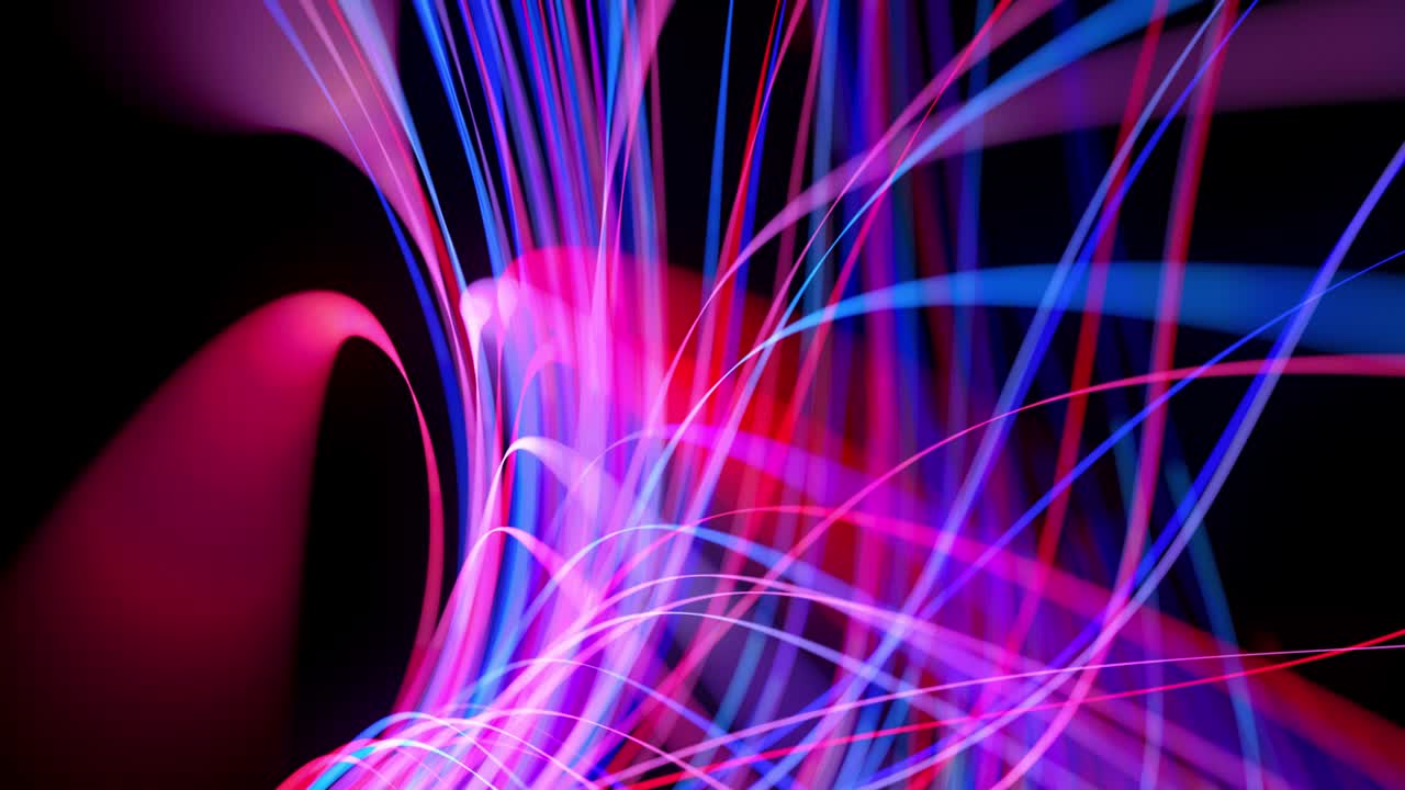 flujo de luz bg en 4k. fondo en bucle abstracto con rastros de luz, flujo de líneas de neón rojo azul en el espacio se mueven para formar formas espirales en bucle. fondo de diseño de movimiento moderno de moda. efecto de luz,