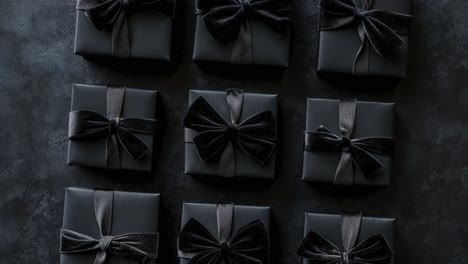 black gift boxes with velvet bows