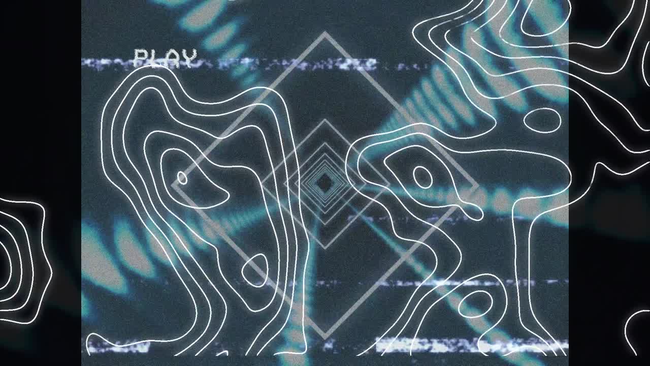 검은 배경에 반 ⁇ 이는 파란색 터널에 대한 지형에 대한 vhs 오류 효과