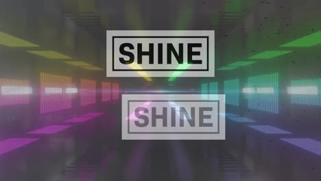 animation of shine text in black and white letters over colorful distortions