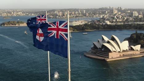 Banderas-Australianas-En-El-Puente-Del-Puerto-De-Sidney,-Australia