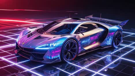futuristic neon sports car with glowing circuitry