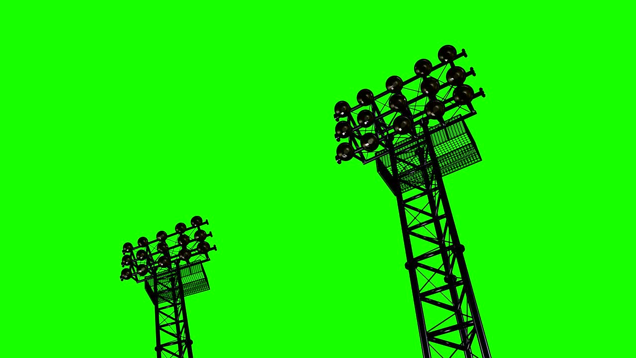 축구 경기장 및 기타 영역에 대한 스포트라이트를 가진 조명 랙. 3d 렌더링