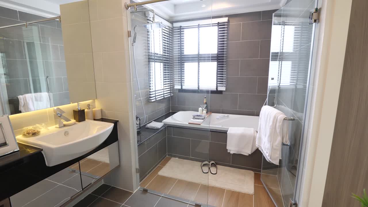 Elegance Gray Tiles Bathrrom With Bathtub