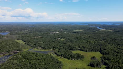Drone-Volando-Sobre-Un-Claro-En-Un-Gran-Bosque-Cerca-Del-Río-Ottawa-En-Un-Día-Soleado