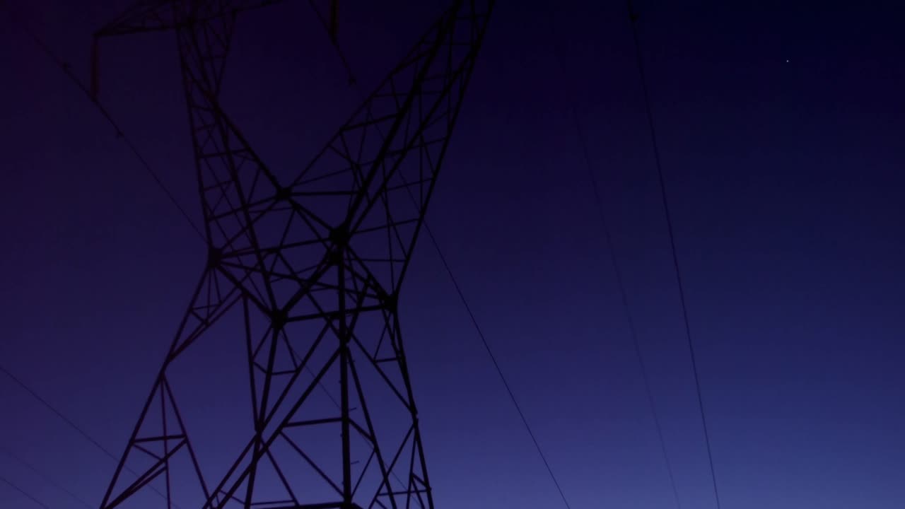 High voltage electric pole during sunset 4K 4k