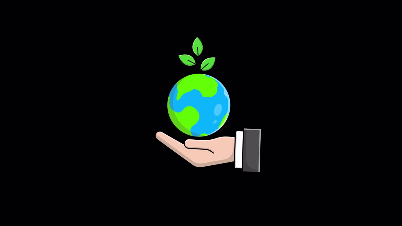 Animated Hand Holding Earth with Green Leaves for Sustainability