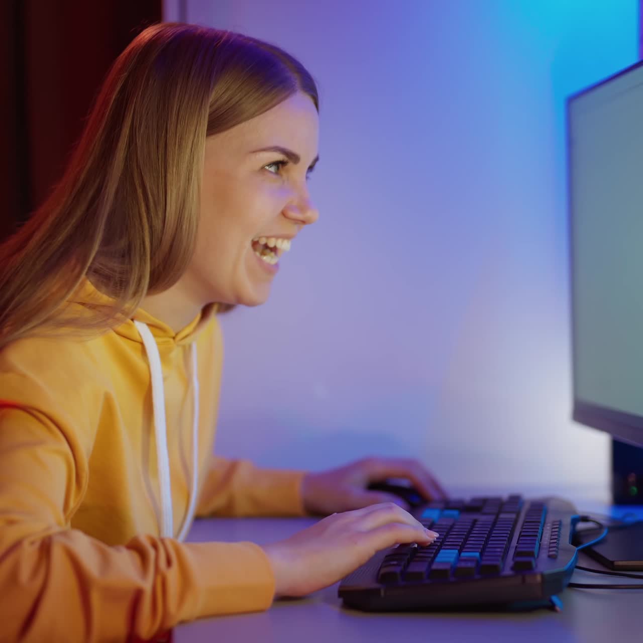 Woman using computer at home