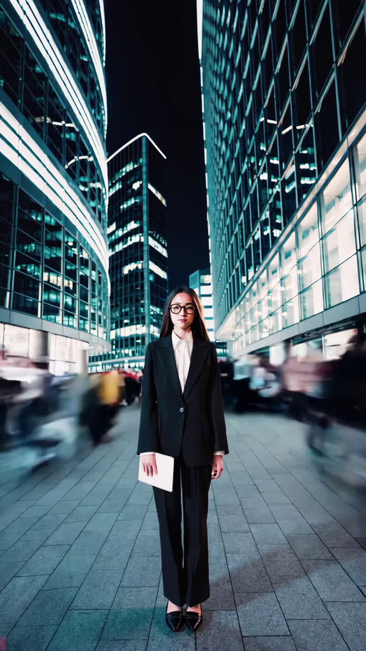 Businesswoman in a City at Night