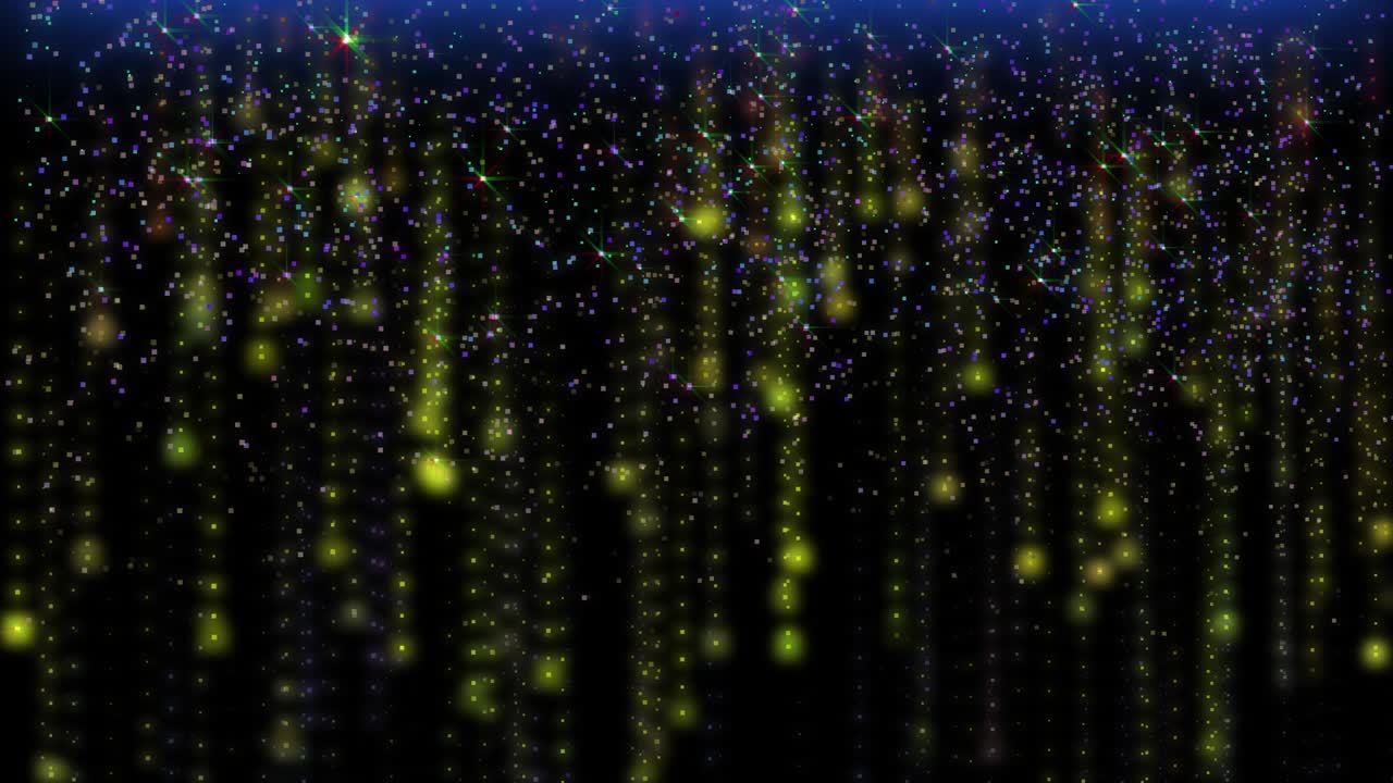 작은 사각형 입자가 박이는 기술과 떨어지는 애니메이션.