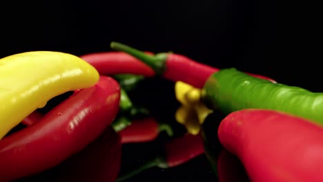 Spicy-red-yellow-green-fresh-chilli-paprika-food-4k-hq-super-macro-pepper-close-up