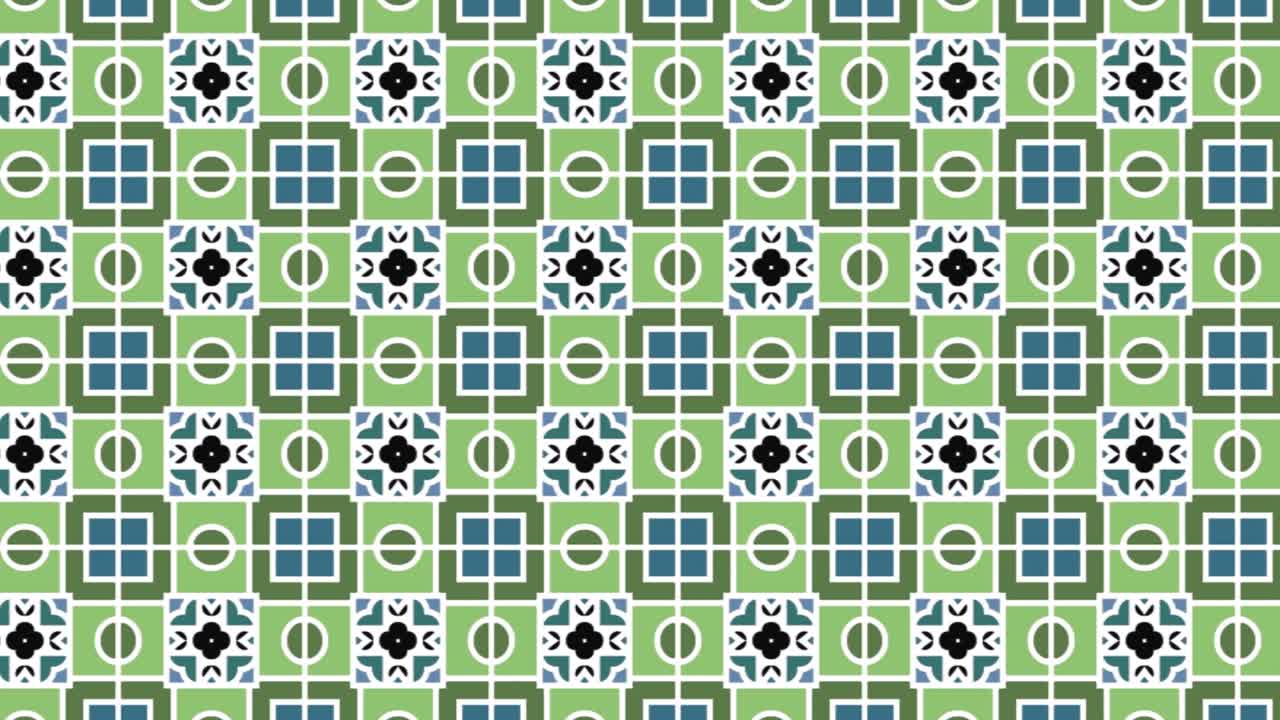 Abstract, background animation, scrolling right, green, blue, black, white