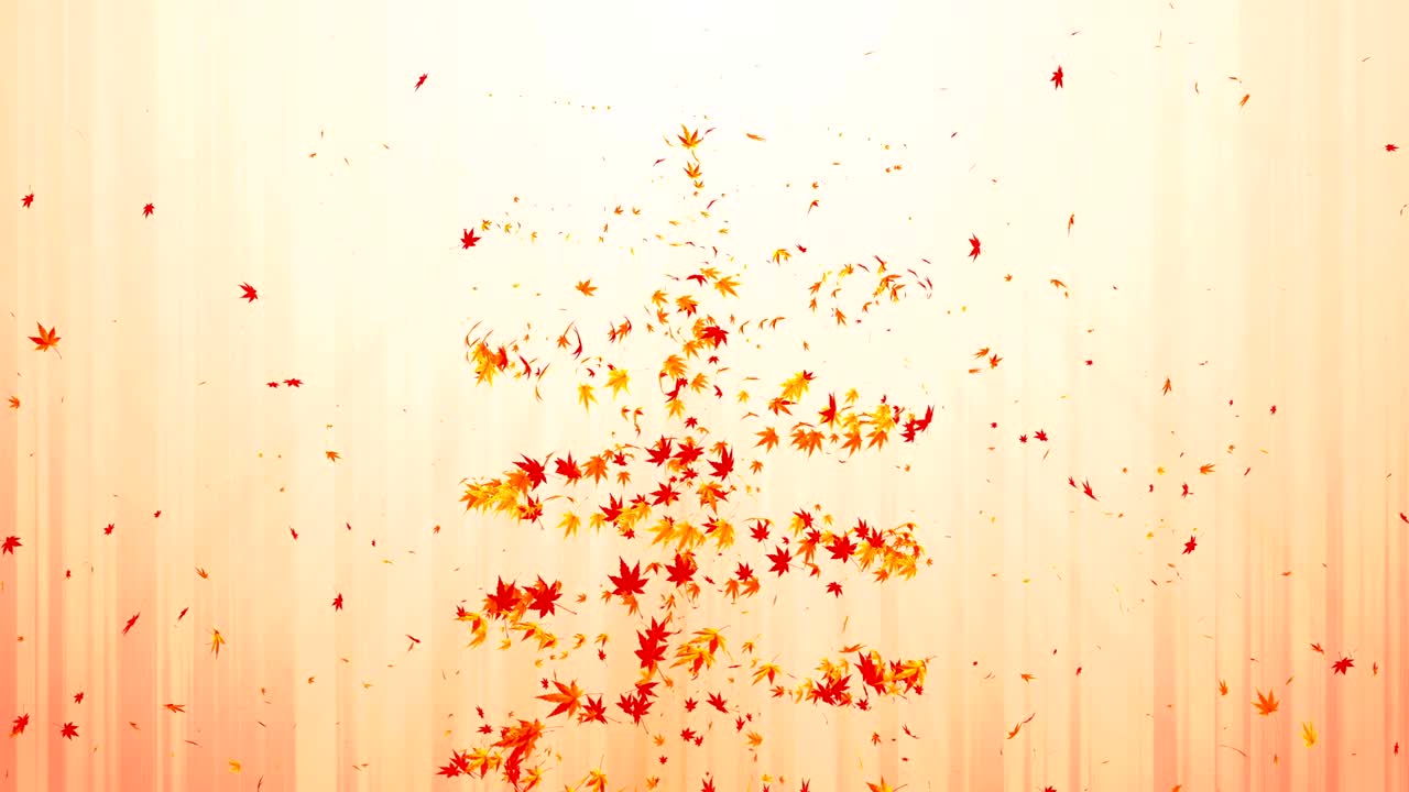 다채로운 메이플과 잎에서 나온 소용돌이, 가을 잎의 나선형 반이는 입자, 춤추는 잎, 다채로운 자연 터널 루프 애니메이션.