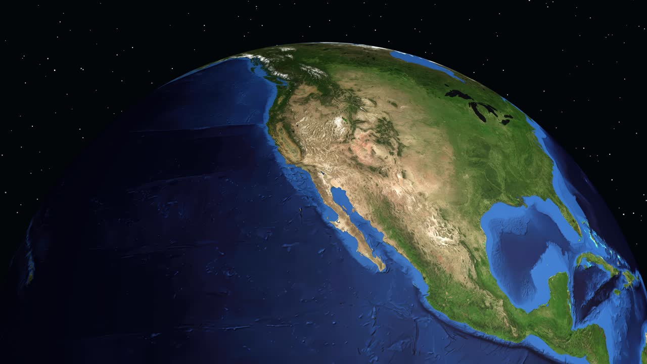 Un globo digitale ruota e zooma dallo spazio verso Tijuana, Messico, mostrando le statistiche della popolazione locale