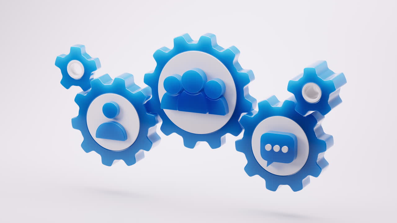 Mechanical gear and business icons, 3d rendering