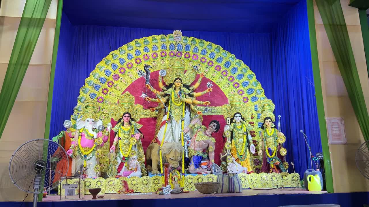 Local pandal with Durga Puja idol in Kolkata.