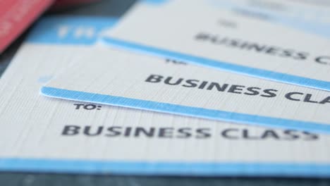 close-up of business class tickets