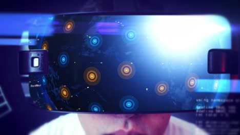 fotografía en primer plano de un joven que usa auriculares vr y experimenta la realidad virtual