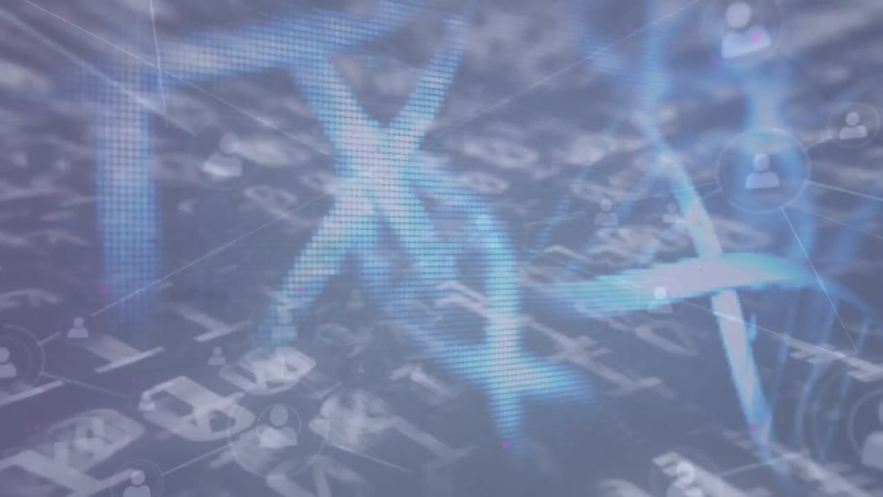 dna 가닥과 이진 코딩 번호가 바뀌는 연결 네트워크의 애니메이션