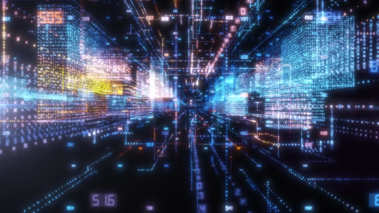 holograma abstracto de bucle sin costuras ciudad inteligente en 3d