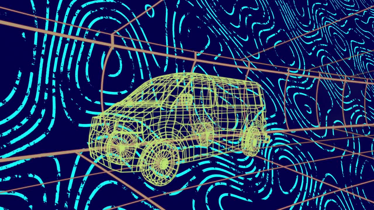 animación del proyecto de camión sobre fondo marino con olas verdes cambiantes