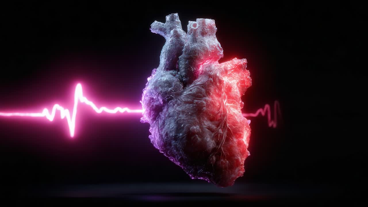 A Captivating Visualization of the Human Heart Surrounded by a Pulsating Electrocardiogram, Symbolizing Life and Vitality in a Futuristic Digital Representation