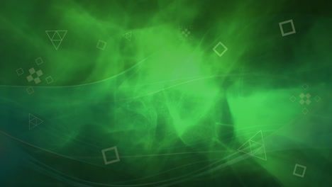 formas abstractas contra el humo verde sobre un fondo negro