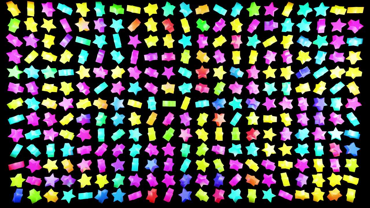 abstractas bombillas de fondo festivas con forma de estrella en el plano. estrellas multicolores giran. vj bucle como increíble hermoso bg en 4k. animación de movimiento suave, renderización 3d