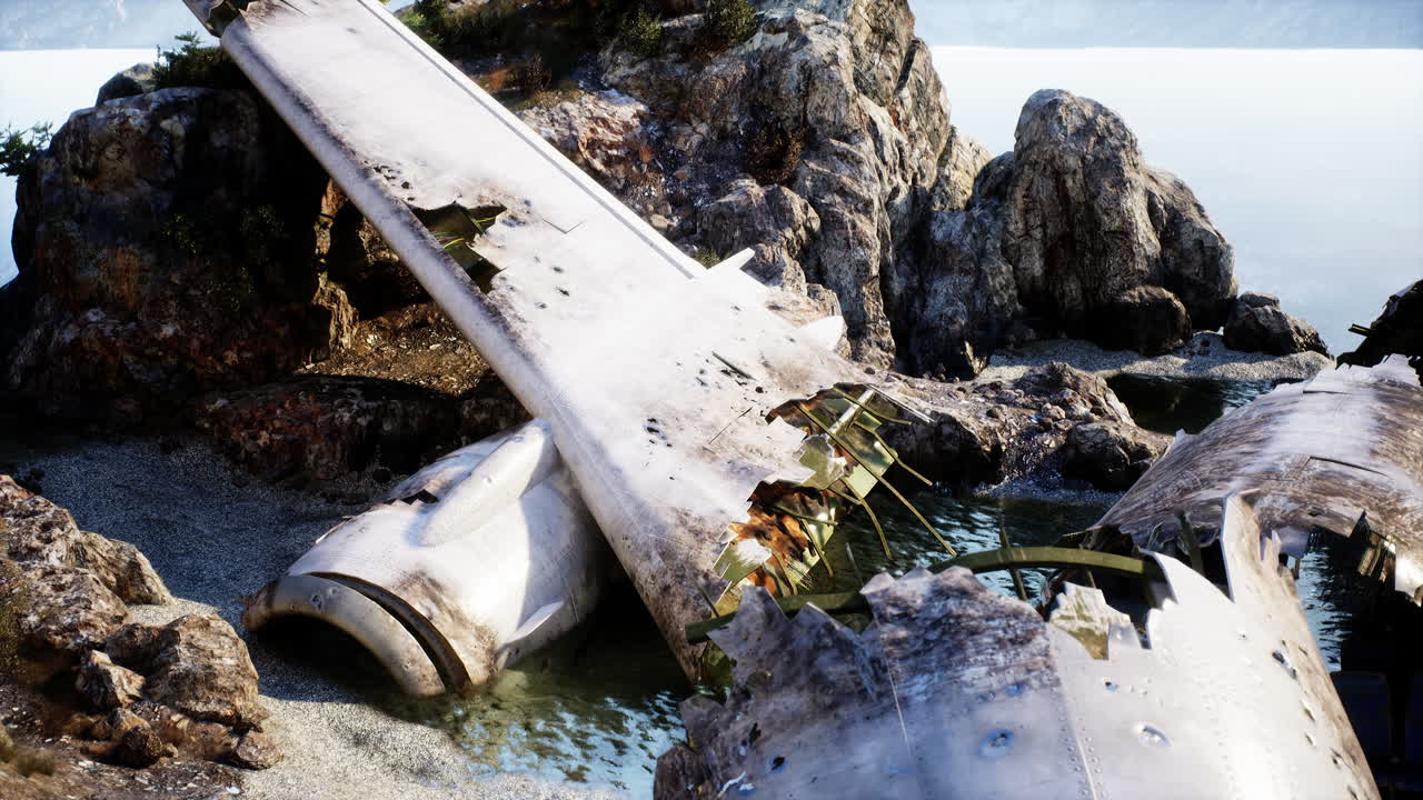 바위 해안에서 비행기 추락