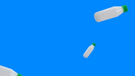 grupo de botellas de plástico animación, pantalla azul editable - tecla de croma bucle sin costura