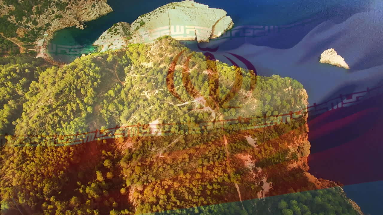 이란  ⁇ 발이 해변 풍경 위에서 날아다니는 애니메이션