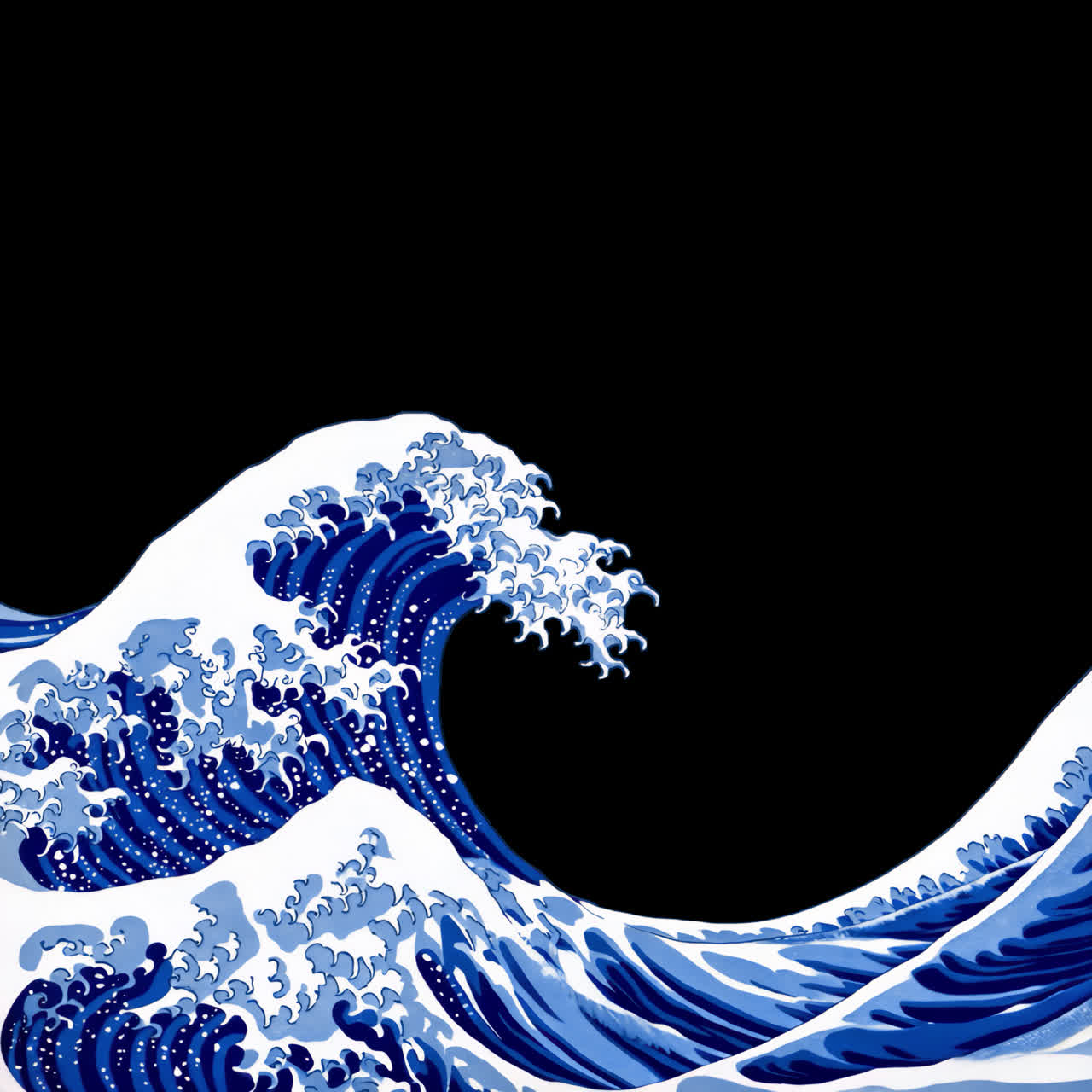Iconic wave print inspired by Hokusai animation isolated asset, transparent 4K video, alpha channel
